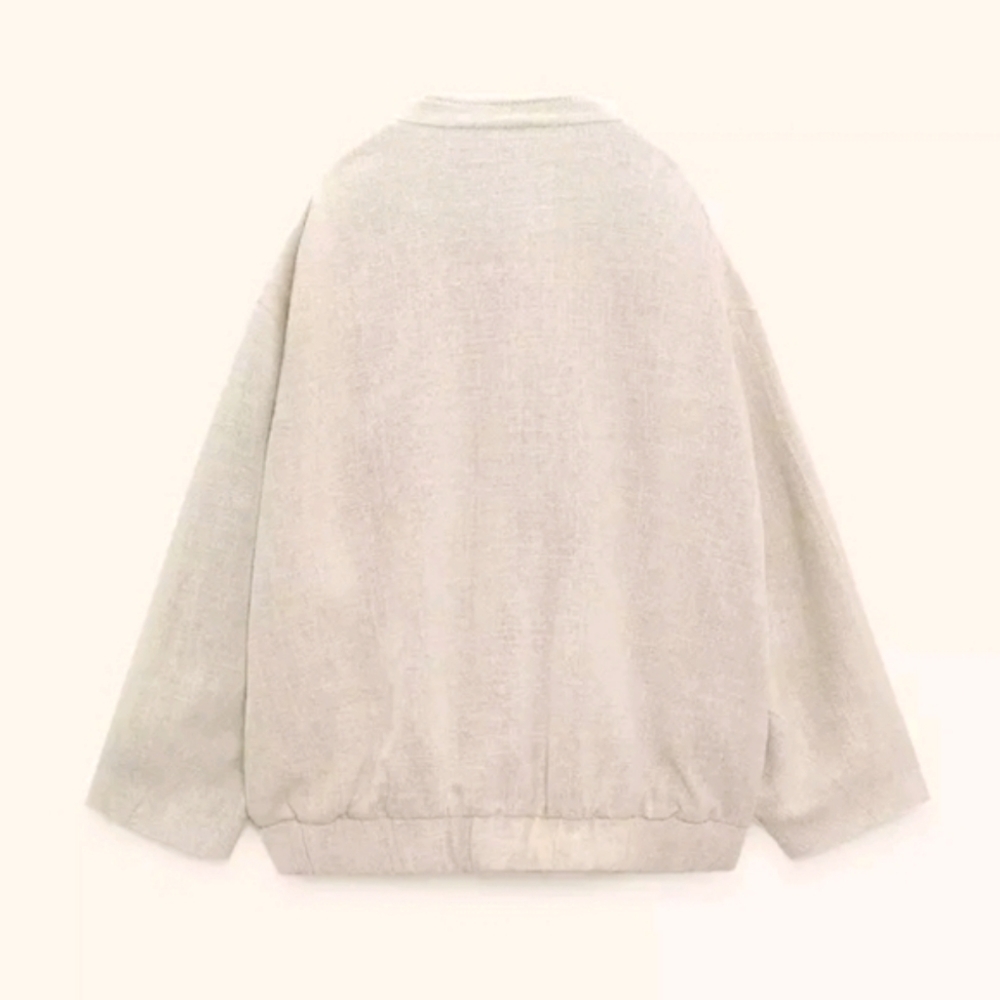 Zara Oversize Linen Blend Bomber Jacket Sand Size M - Picture 10 of 15